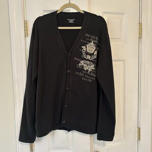 Vintage DKNY Cardigan Mens XL Black Skater Street Wear Y2K Grunge NYC